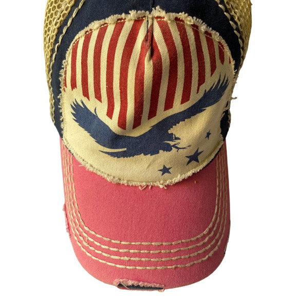 KB Ethos Original Vintage Distressed Eagle Stripes & Stars Hat One Snapback Cap - Picture 1 of 8